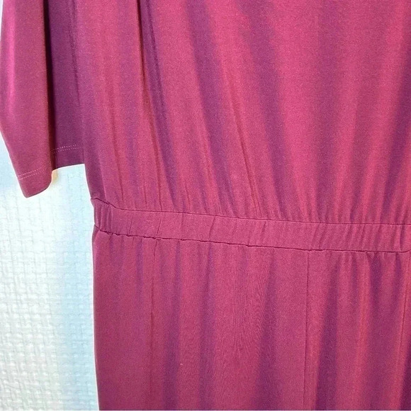 Joan Rivers Plus Size 1X Jersey Knit Jumpsuit 3/4 Slvs Back Zip Wide Leg Maroon - Picture 6 of 14